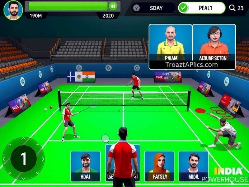 Badminton Powerhouses India tournament screen showing various Indian competition venues